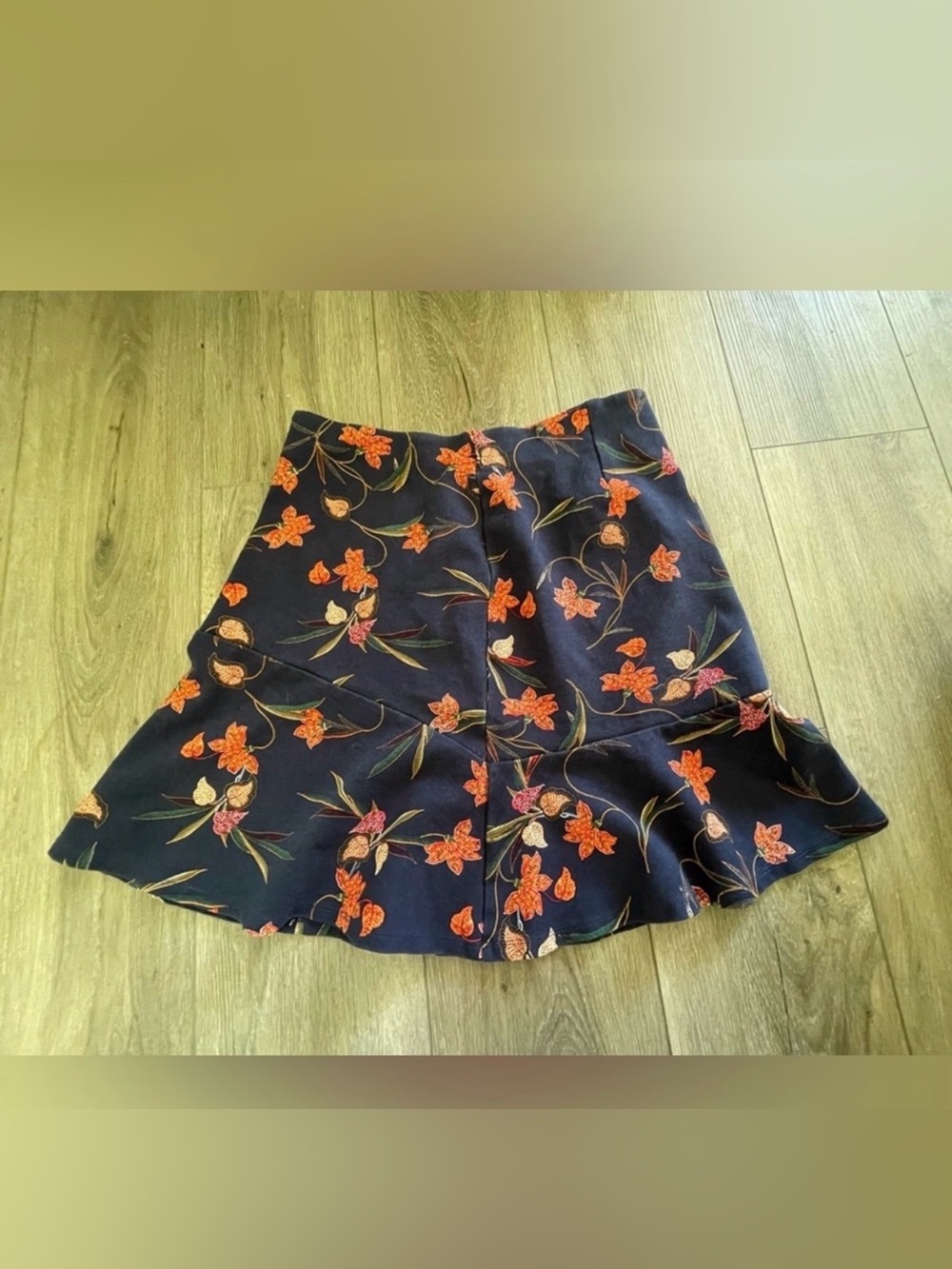 LOFT Navy A-Line Skirt with Orange Floral Print